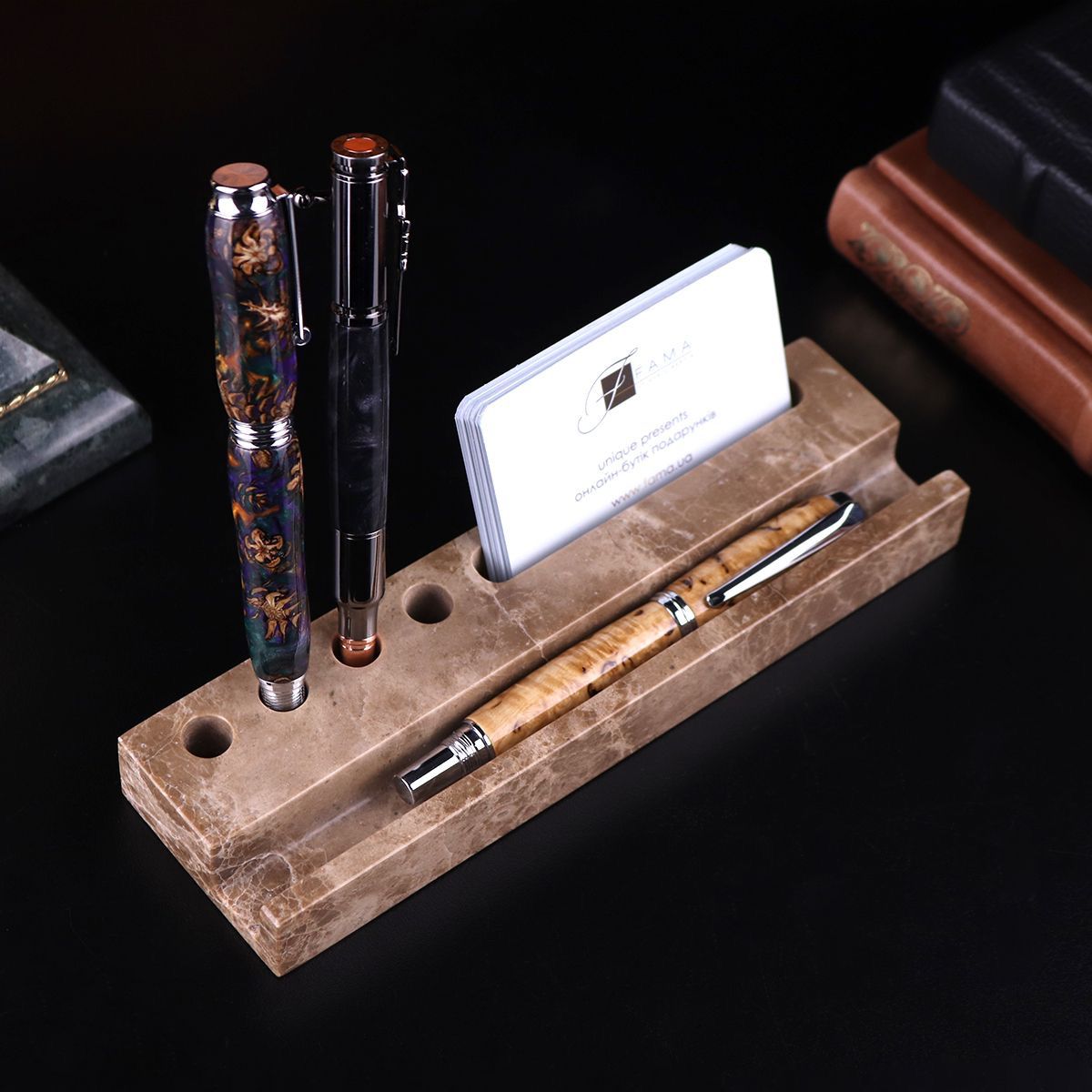 Marble Desk Organizer for Pens and Business Cards