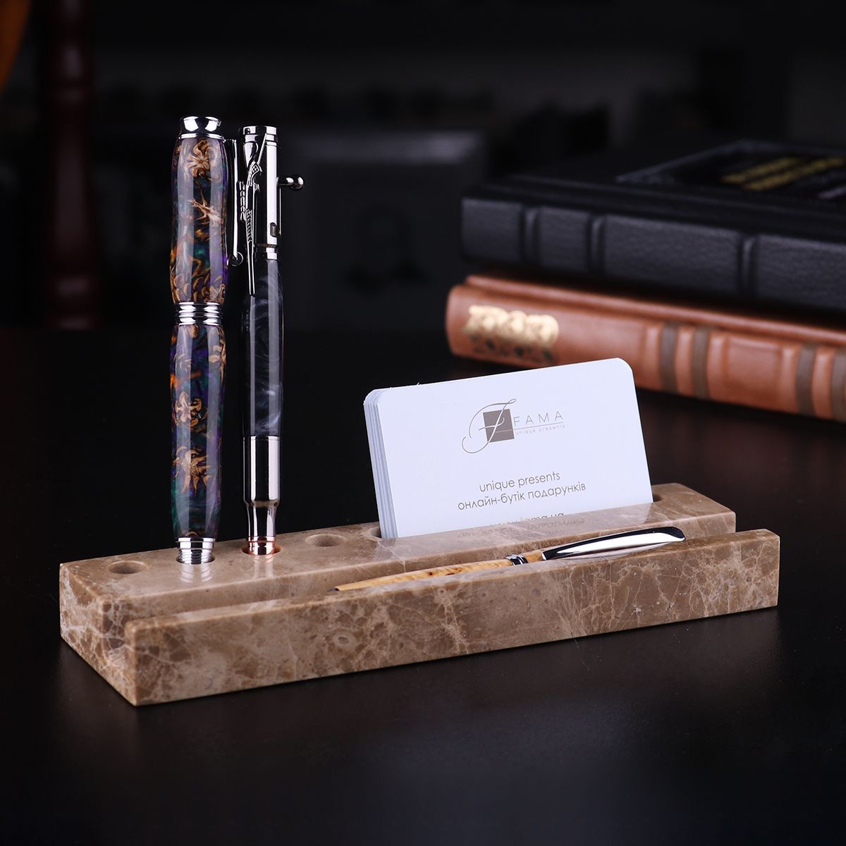 Marble Desk Organizer for Pens and Business Cards